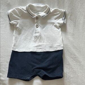 H&M White and Navy Polo Baby Romper
